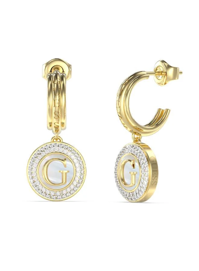 GUESS Logo 30Mm Pearly G Coin Hoops